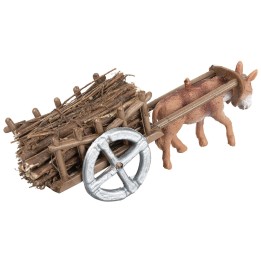 Carreta con burro cargado de leña cm 3x4,5x3,5 h