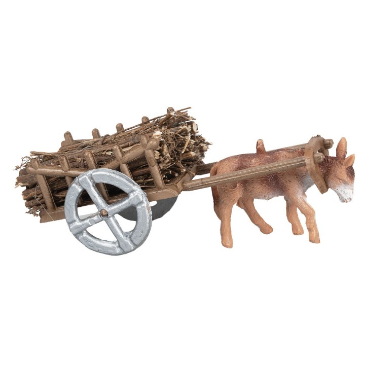 Carreta con burro cargado de leña cm 3x4,5x3,5 h