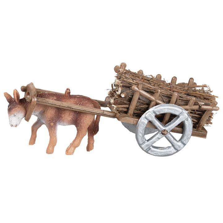 Carreta con burro cargado de leña cm 3x4,5x3,5 h