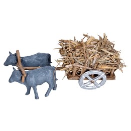 Carreta con bueyes cargada de paja cm 3x4,7x4 h