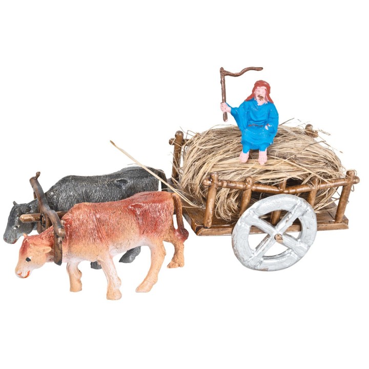 Carro con bueyes y campesino con paja 4,7x6,7x4,5 h