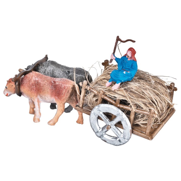 Carro con bueyes y campesino con paja 4,7x6,7x4,5 h