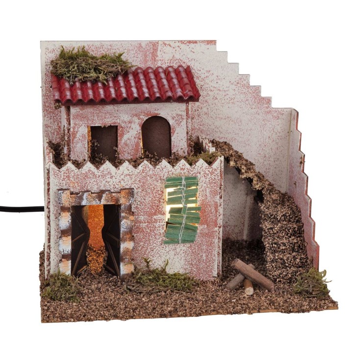 Two-story house illuminated cm 15x23x19 h