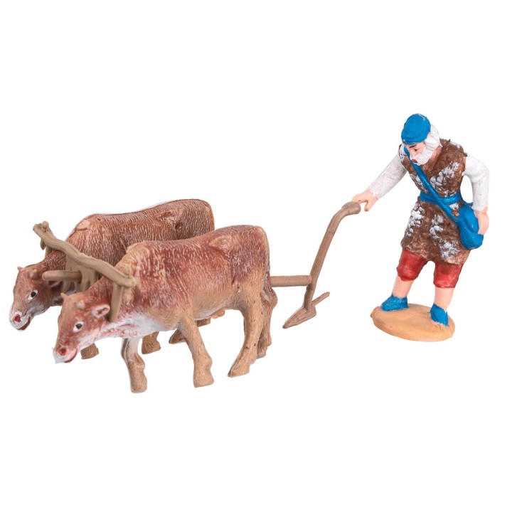 Contadino con aratro e buoi 6,5 h cm