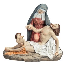 Pietà with Mary, Jesus, and little angel series 19 cm in resin