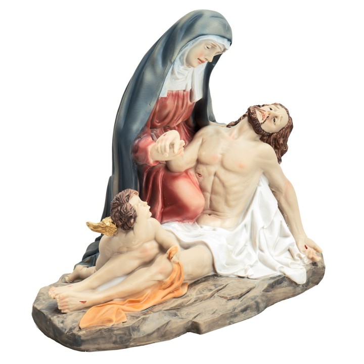 Pietà con Maria, Gesù e angioletto serie 19 cm in resina