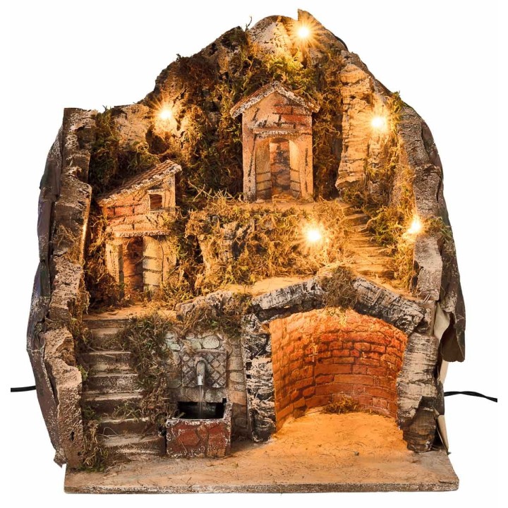 Pesebre iluminado con fuente de 40x30x40 cm h