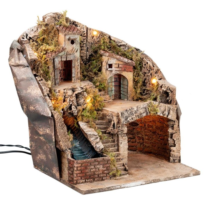 Illuminated nativity scene with waterfall cm 33x27x40 h