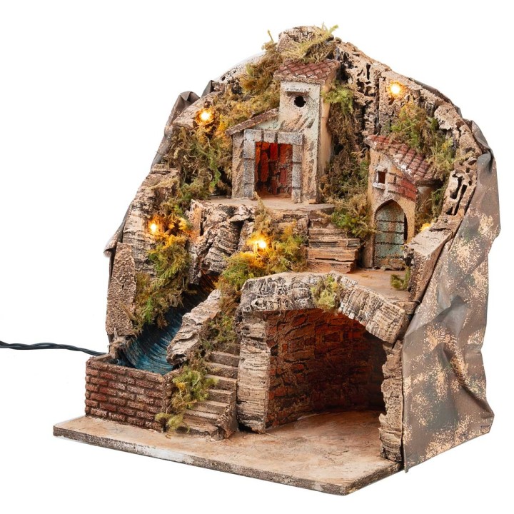 Pesebre iluminado con cascada de 33x27x40 cm h