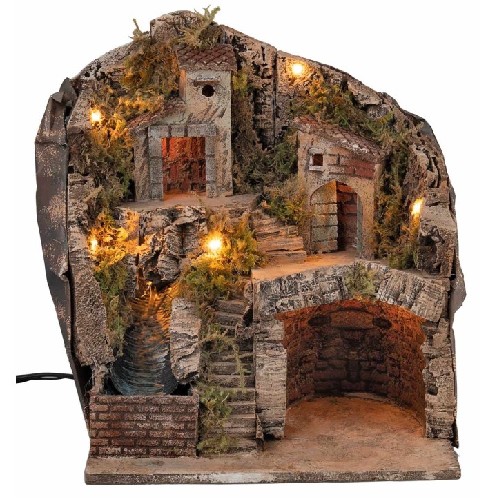 Illuminated nativity scene with waterfall cm 33x27x40 h