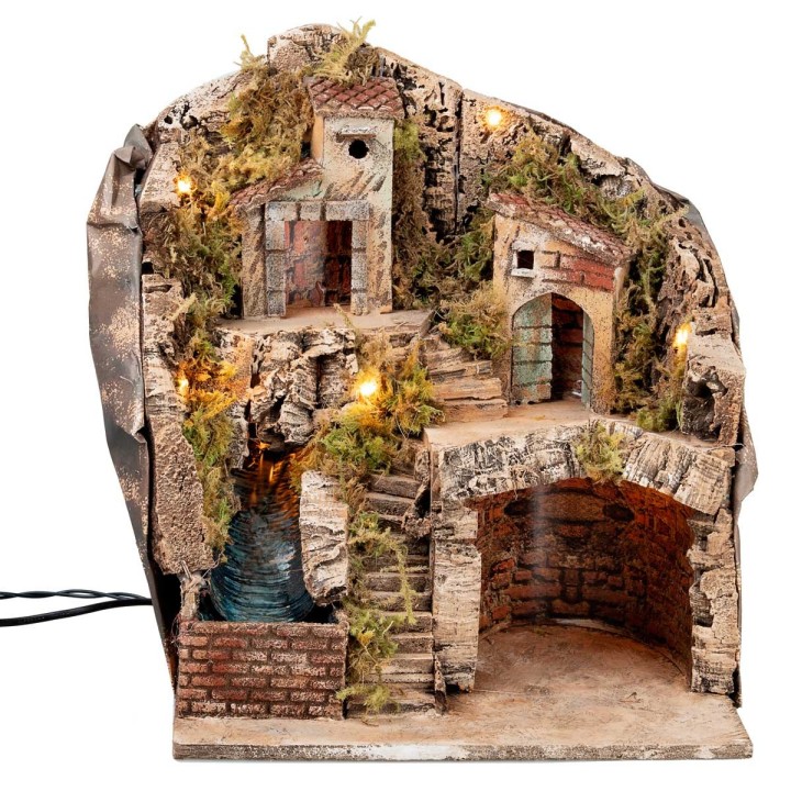 Pesebre iluminado con cascada de 33x27x40 cm h
