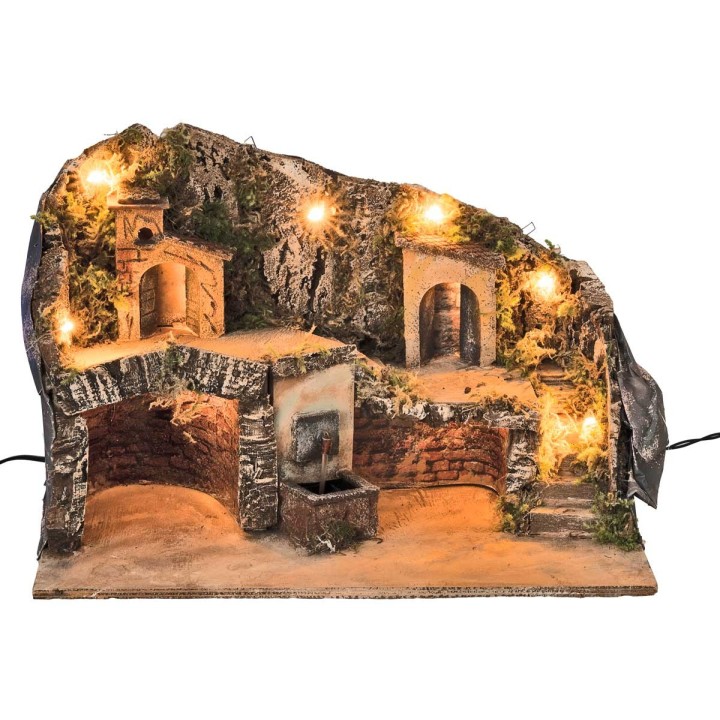 Pesebre iluminado con fuente cm 50x26x33 h