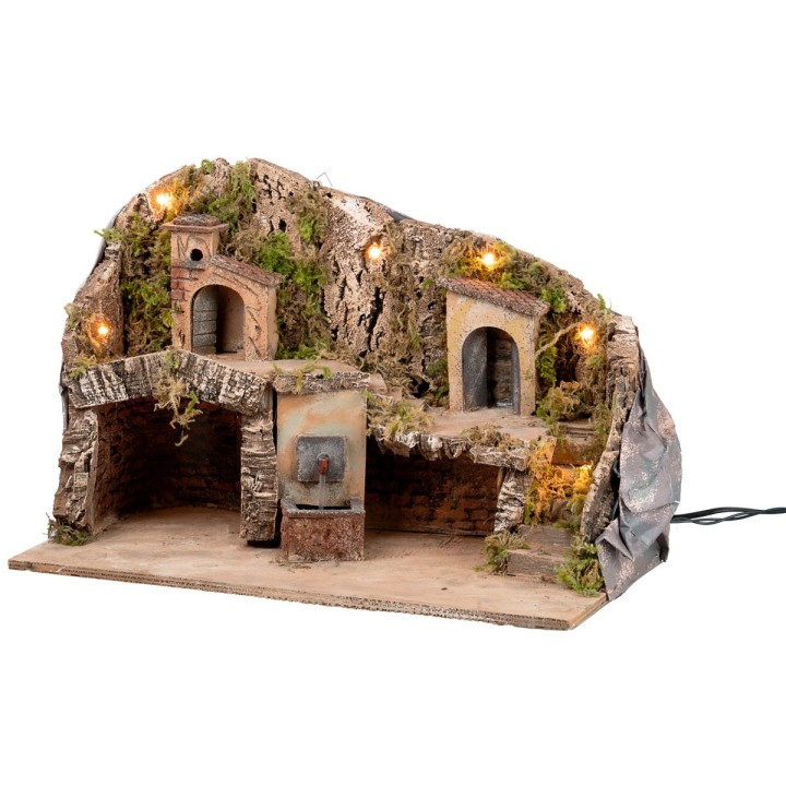 Presepe illuminato con fontana cm 50x26x33 h