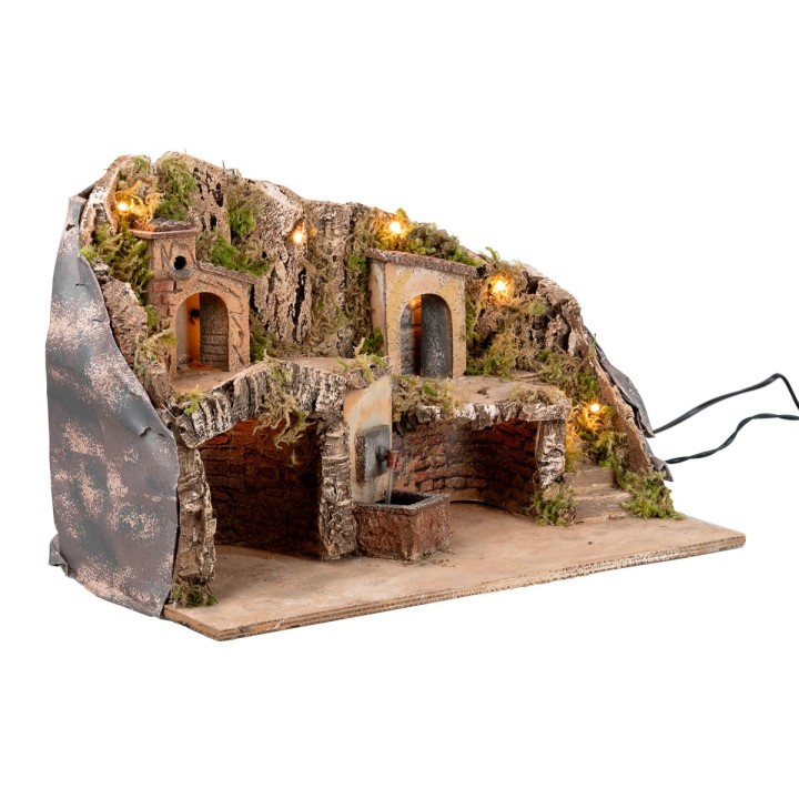 Pesebre iluminado con fuente cm 50x26x33 h