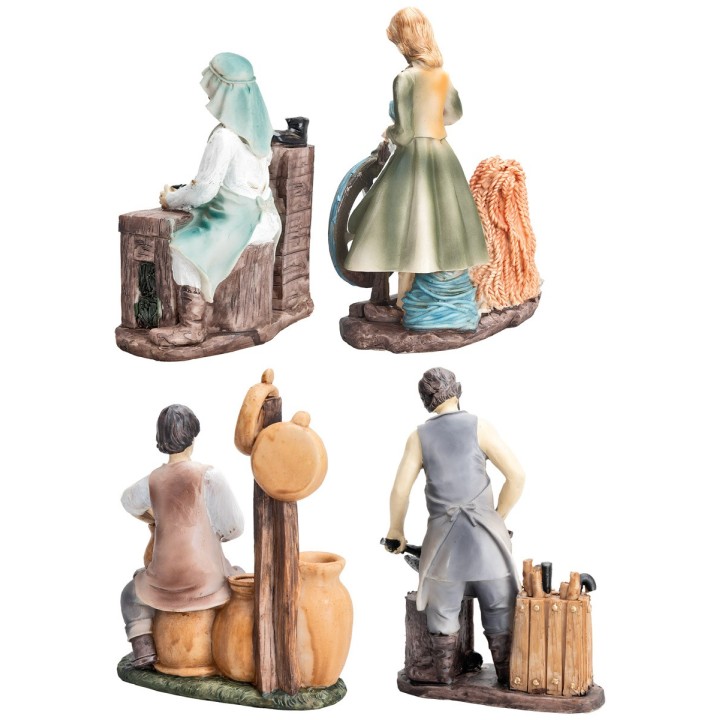 Set 4 statuine mestieri 15 cm in resina
