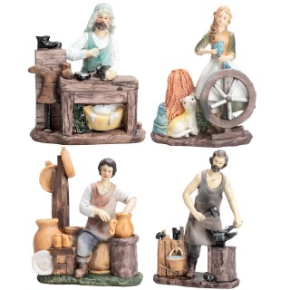 Set 4 statuine mestieri 15 cm in resina