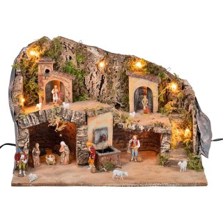 Pesebre con estatuas Landi con fuente de 50x26x33 cm h
