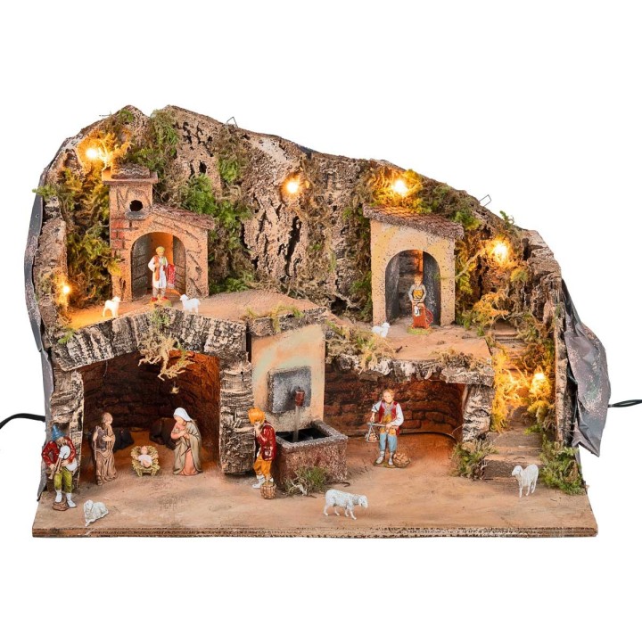 Pesebre con estatuas Landi con fuente de 50x26x33 cm h