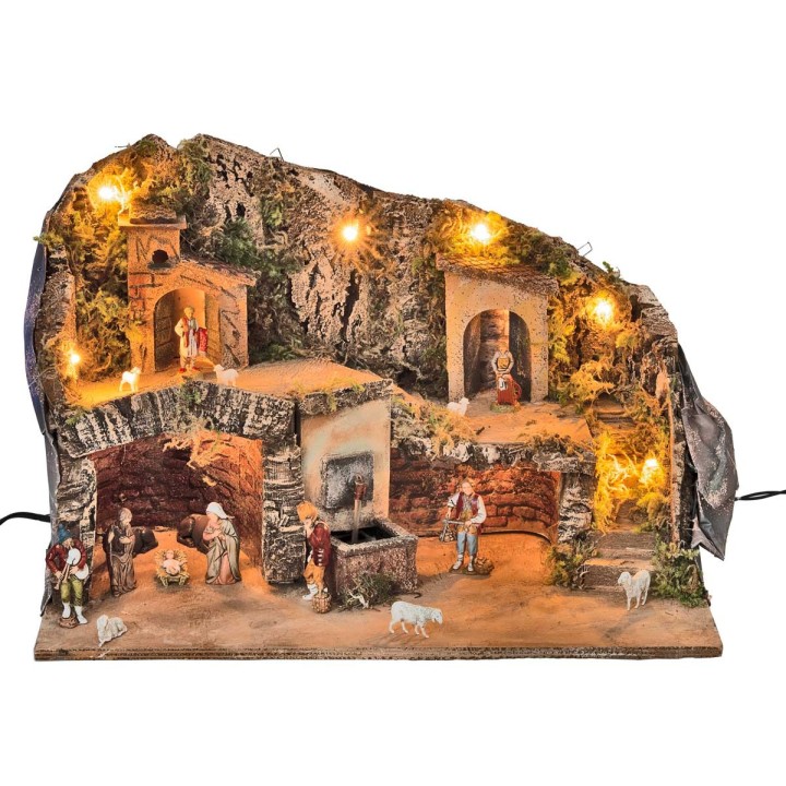 Presepe con statue Landi con fontana cm 50x26x33 h