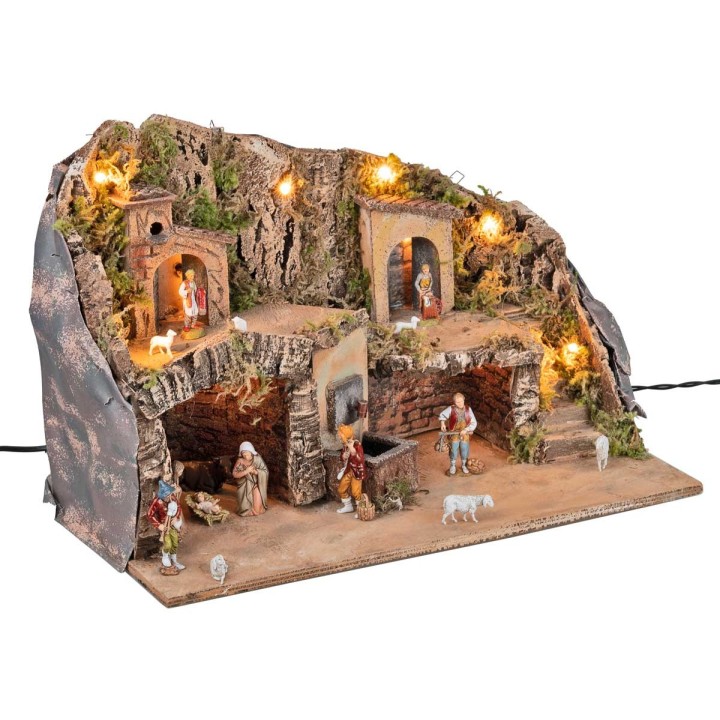 Pesebre con estatuas Landi con fuente de 50x26x33 cm h
