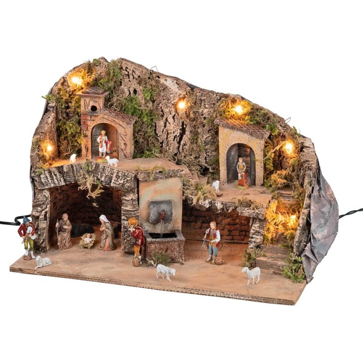 Pesebre con estatuas Landi con fuente de 50x26x33 cm h