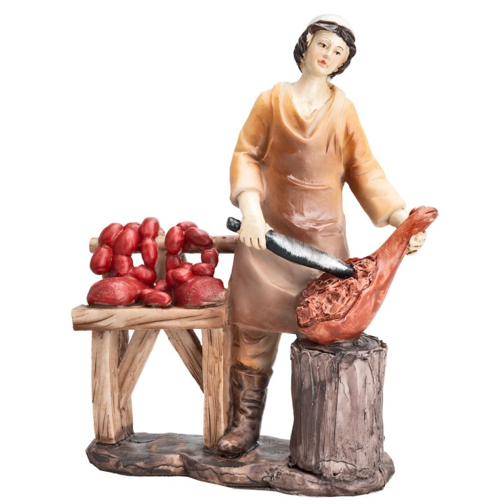 Macellaio con prosciutto 20 cm in resina