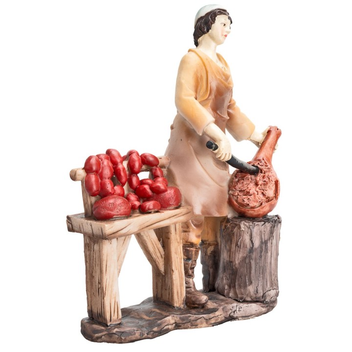 Macellaio con prosciutto 20 cm in resina