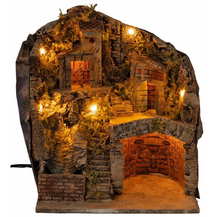 Illuminated nativity scene with waterfall cm 33x27x40 h