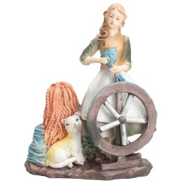 Donna che cuce con gatto 20 cm in resina