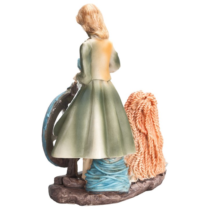 Donna che cuce con gatto 20 cm in resina