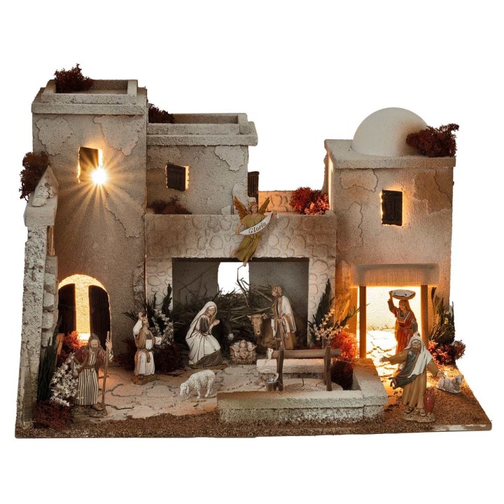 Pesebre árabe iluminado con estatuas Landi cm 50x40x33 h