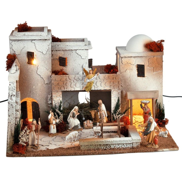 Pesebre árabe iluminado con estatuas Landi cm 50x40x33 h