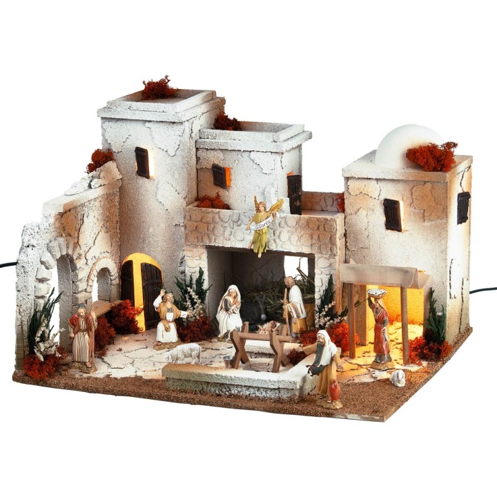 Pesebre árabe iluminado con estatuas Landi cm 50x40x33 h
