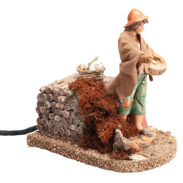 Peasant woman with hen Fontanini series 12 cm with movement