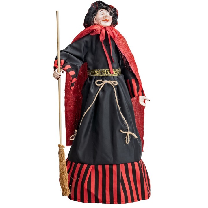 Befana con luces y sonidos roja y negra 70 cm