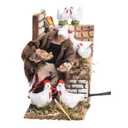 Campesina con gallinas 14 cm en movimiento
