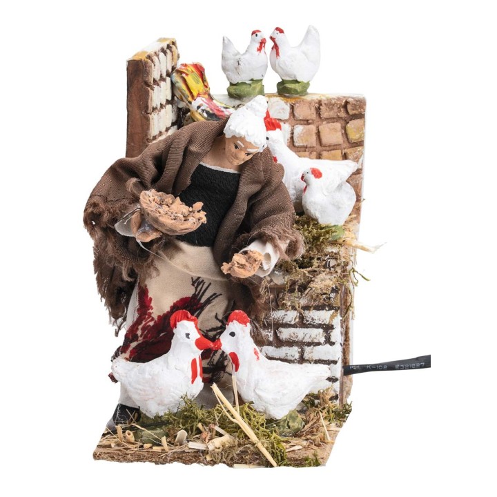 Campesina con gallinas 14 cm en movimiento