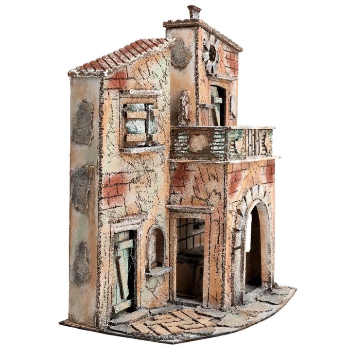 Casa napolitana con arco y balcón cm 32,5x21x40 h