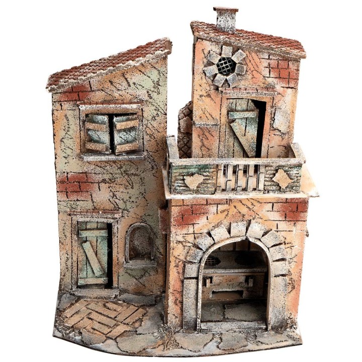 Casa napolitana con arco y balcón cm 32,5x21x40 h