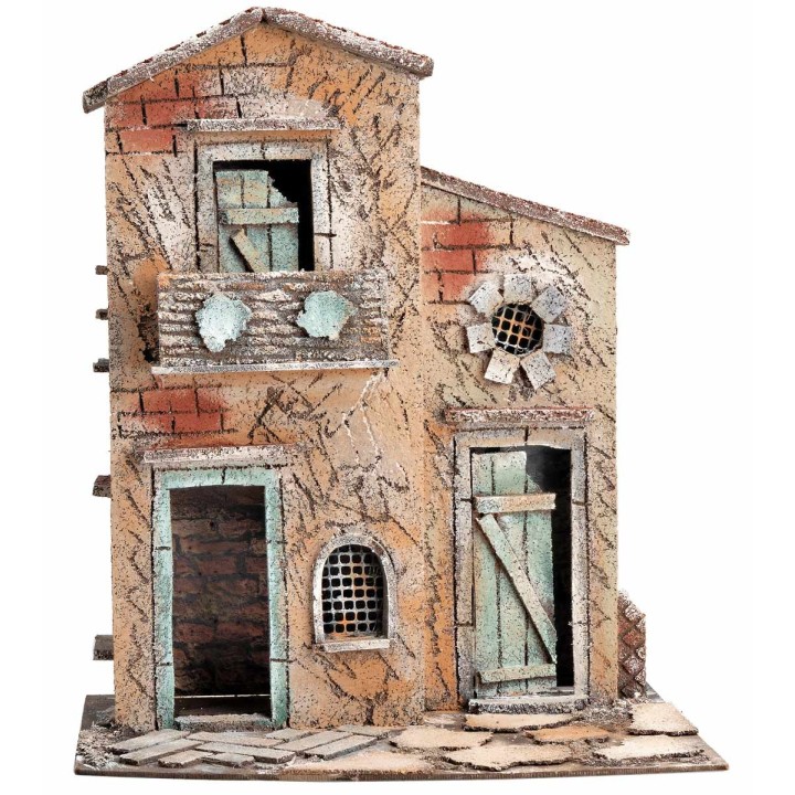 Casa napolitana de dos pisos con balcón cm 28x20x33,5 h