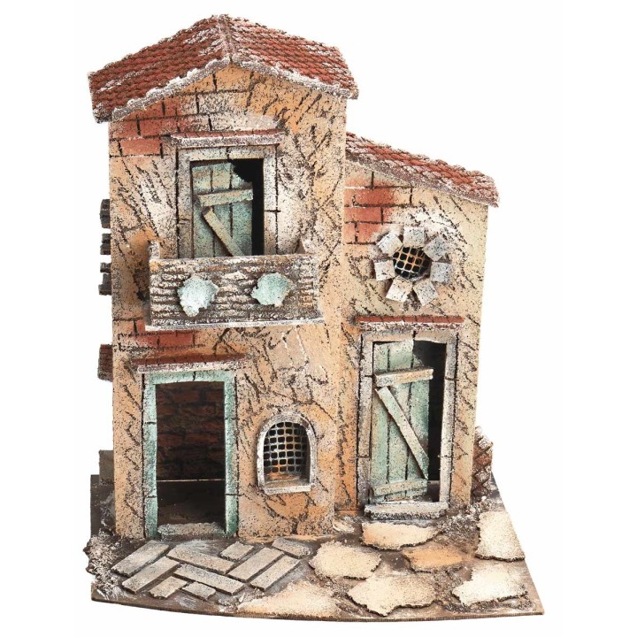 Casa napolitana de dos pisos con balcón cm 28x20x33,5 h