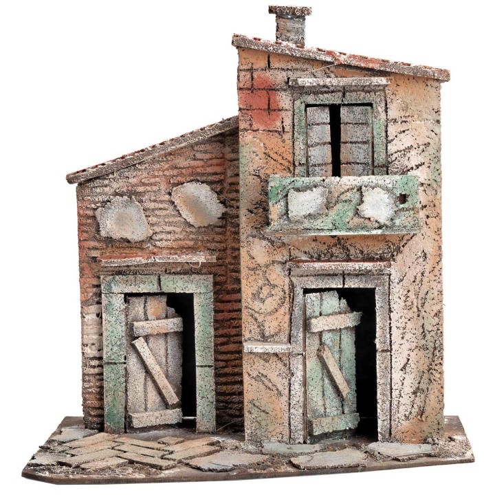 Casa napolitana con balcón y techo inclinado cm 26x16x27 h