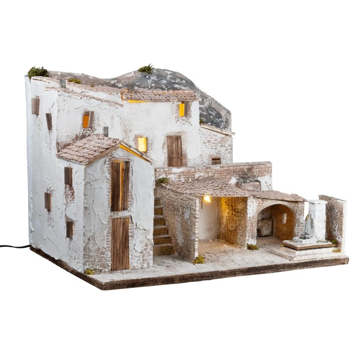 Aldea iluminada con fuente funcional de 65x50x47 cm
