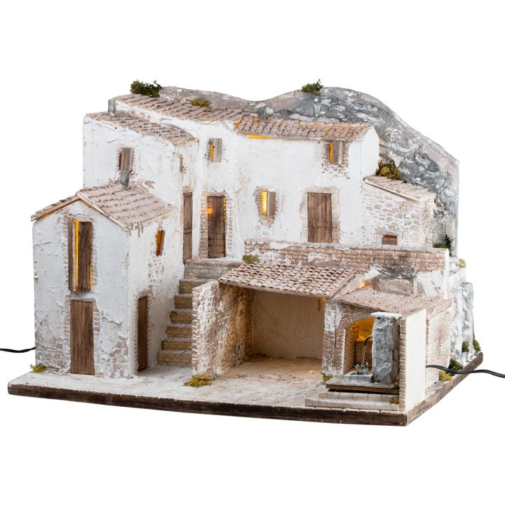 Aldea iluminada con fuente funcional de 65x50x47 cm