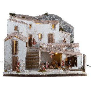 Pesebre con estatuas Landi, luces y fuente en funcionamiento cm