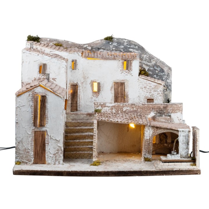 Borgo Illuminato con fontana funzionante cm 65x50x47 h