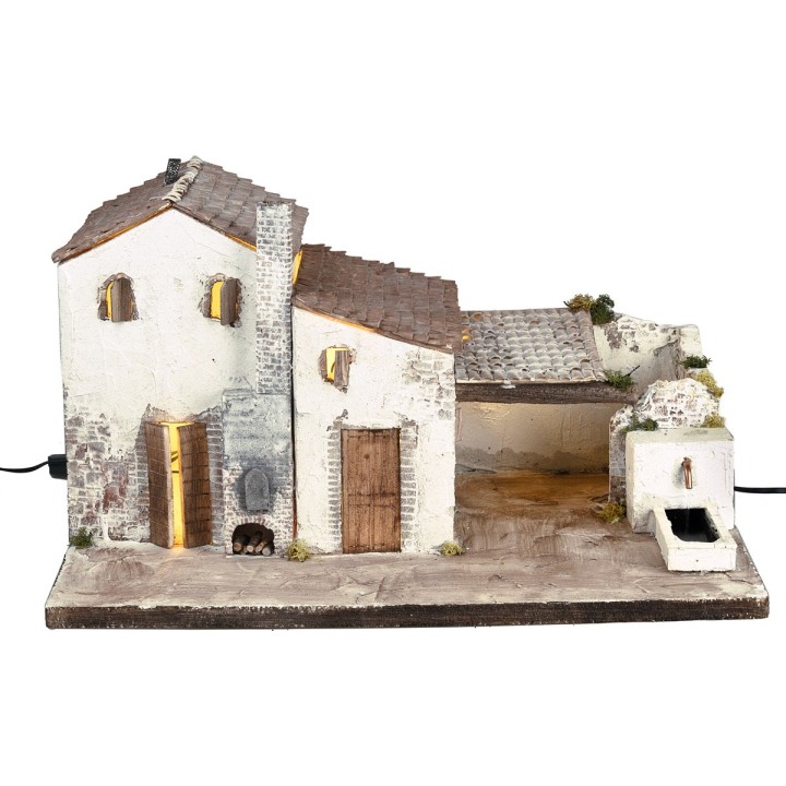 Illuminated Village with working fountain cm 60x40x34 h