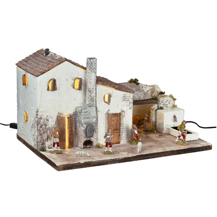Nativity Scene with Landi statues, lights, and working fountain
