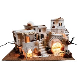 Pesebre árabe con luces, fuego y fuente de 70x50x40 cm h
