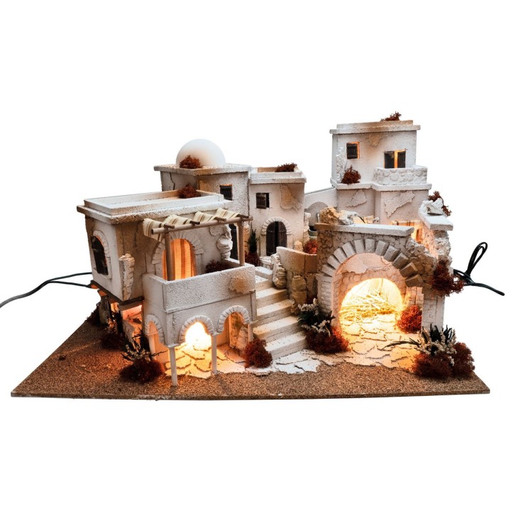 Arab nativity scene with lights, fire, and fountain cm 70x50x40